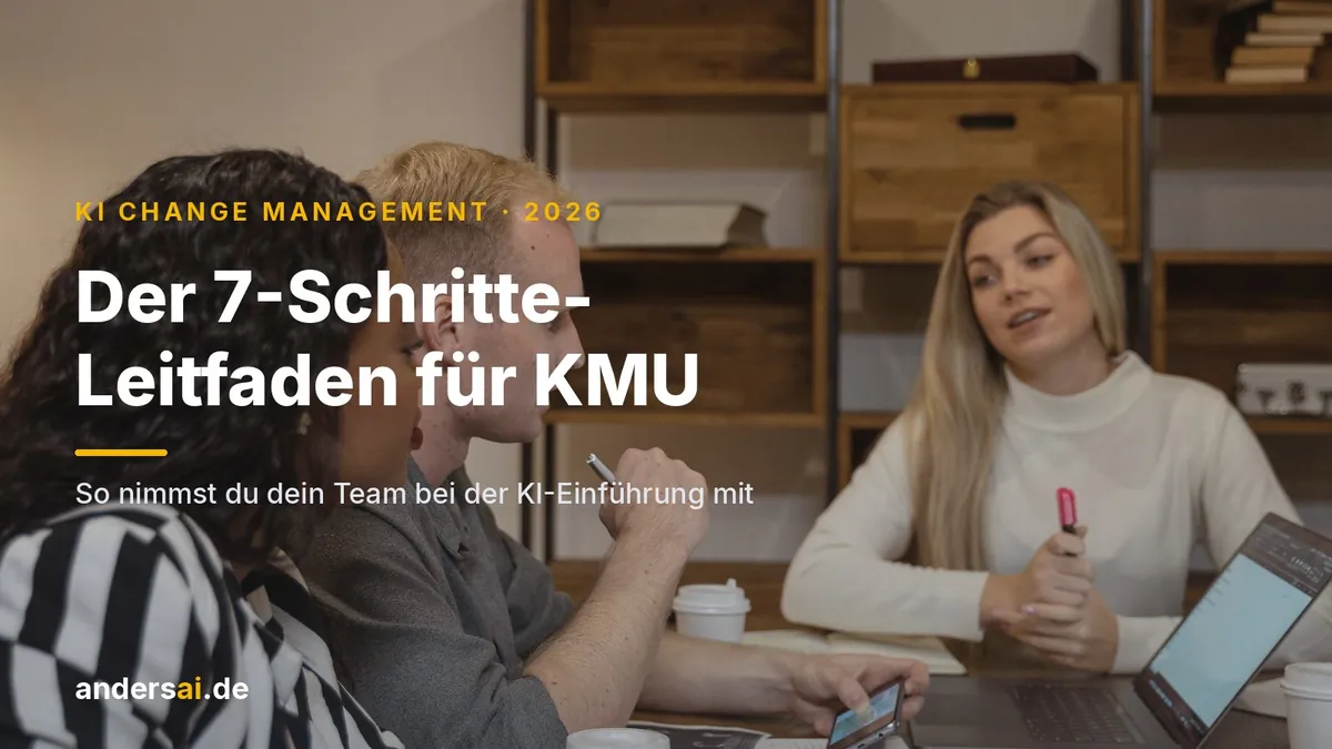 KI Change Management: Team im KMU bespricht die KI-Einführung am Laptop